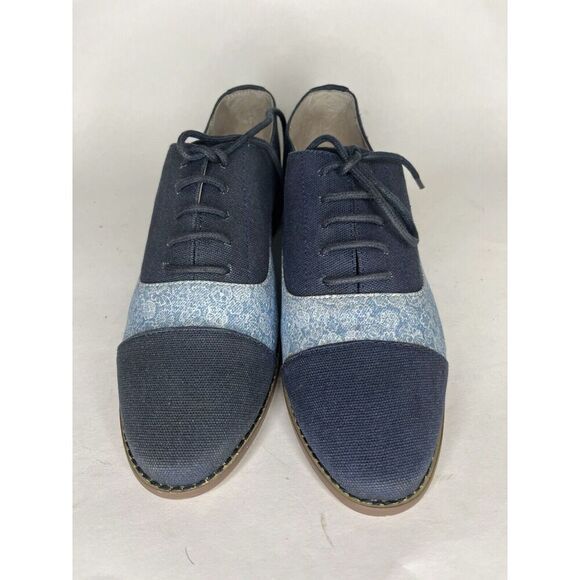 Marais USA Shoes Blue Floral Canvas Cap Toe Lace Up Oxfords Women Sz 8M US/39EU - Picture 10 of 13